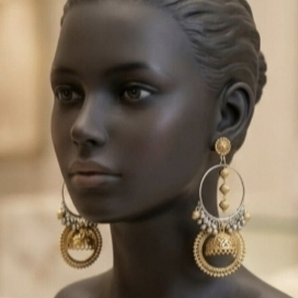 Handcrafted Metal Temple Hoop Earrings